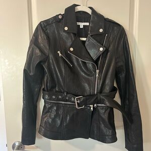 EUC Veronica Beard size 2 Black Soft Leather Moto Jacket Belted Zipper